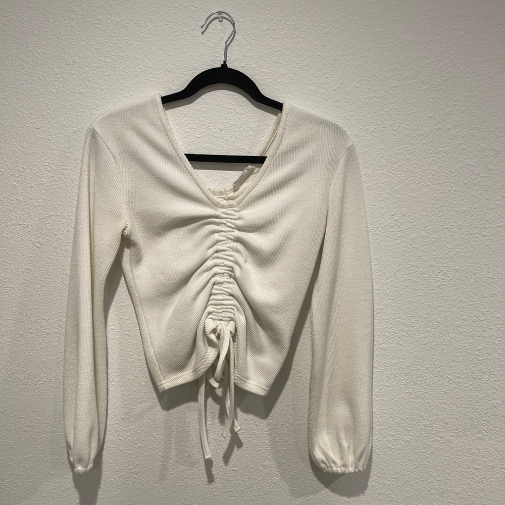 Sage the label cinched white rubber long sleeve top